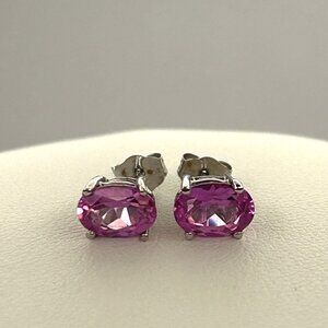 14K White Gold Pink Ruby Sapphire Stud Earrings 2g Corundum Tested 6-7mm